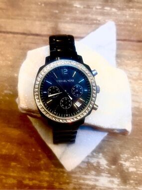 Michael Kors Black and Silver Crystal-Trim Chronograph Watch